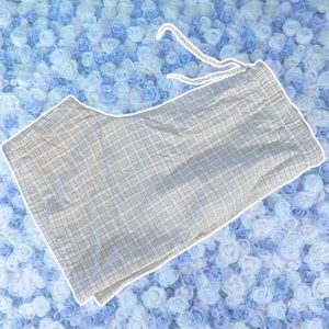 Vintage Shorts Large Linen Blend Plaid Drawstring Adjustable Waist Tan Pockets